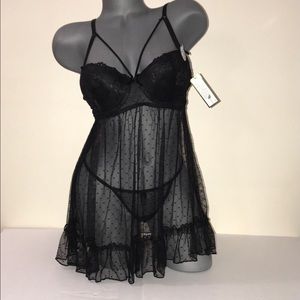 Inteco Intimates Babydoll Lingerie Push up Underwire Dress & V-string Thong.NWT